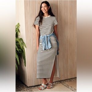 Spanx AirEssentials Stripe Maxi Dress Black White Side Slit XL